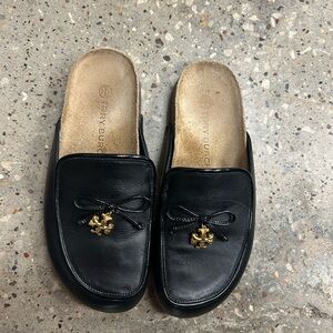 Tory Burch Black Mules with Gold Accent